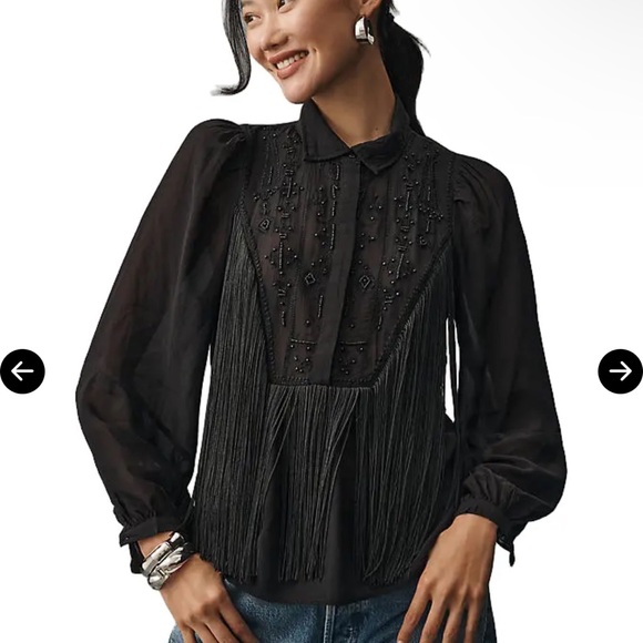Anthropologie Tops - NWT By Anthropologie Long-Sleeve Collared Embellished Fringe Blouse